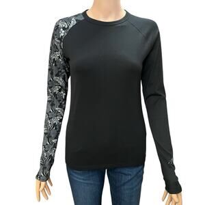 PXG Womens Aloha Collection Golf Tshirt XS Black Long Sleeve Tropical Print